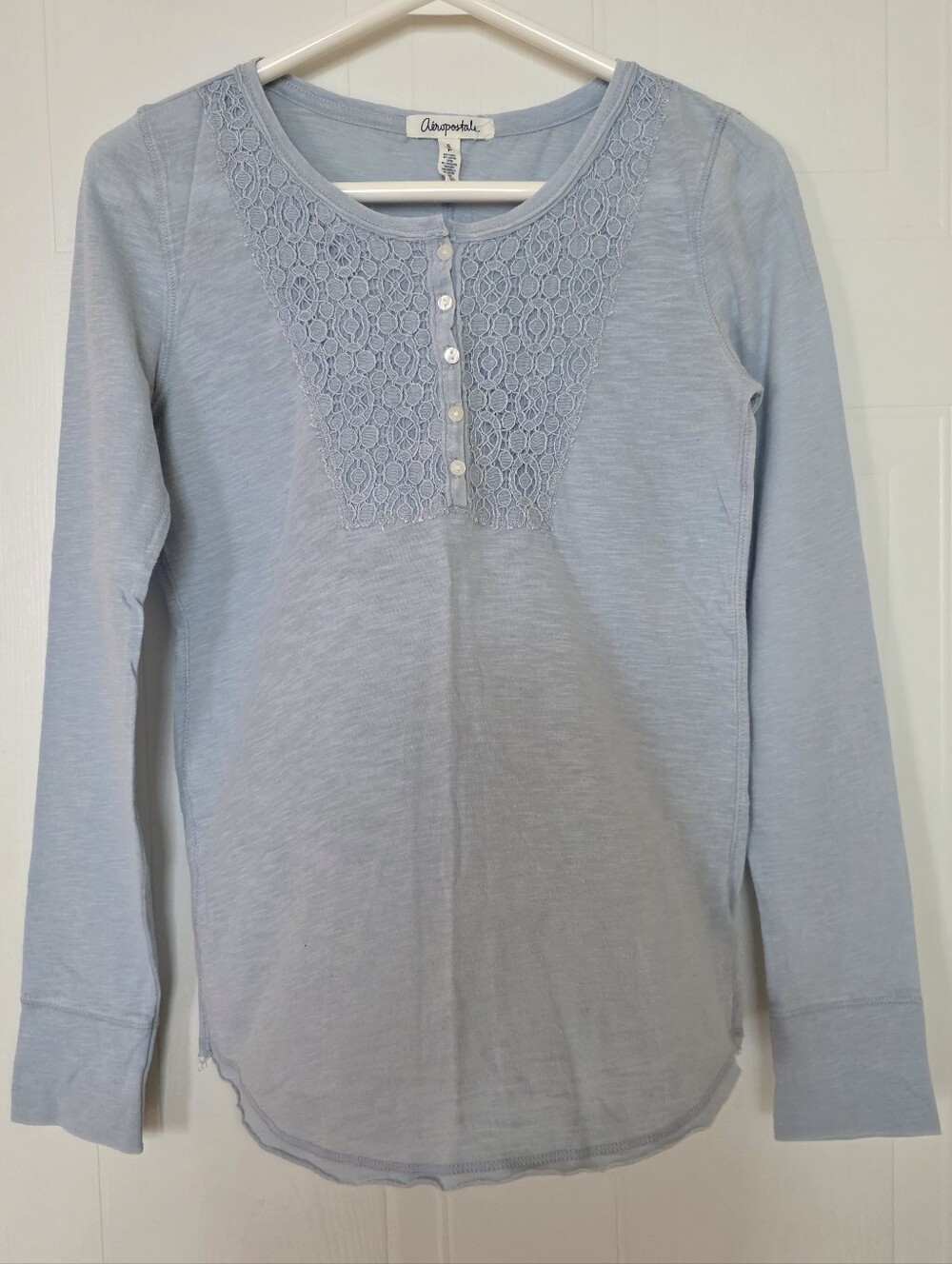 Aeropostale Light Blue Long Sleeve Lace Henley Tee Small